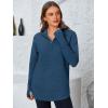 imagePRETTYGARDEN Womens Long Sleeve Quarter Zip Pullover Sweater Casual Loose V Neck Collared Ribbed Knit Jumper Tops Thumb HoleDark Blue