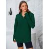 imagePRETTYGARDEN Womens Long Sleeve Quarter Zip Pullover Sweater Casual Loose V Neck Collared Ribbed Knit Jumper Tops Thumb HoleDark Green