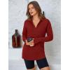 imagePRETTYGARDEN Womens Long Sleeve Quarter Zip Pullover Sweater Casual Loose V Neck Collared Ribbed Knit Jumper Tops Thumb HoleDark Red