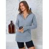 imagePRETTYGARDEN Womens Long Sleeve Quarter Zip Pullover Sweater Casual Loose V Neck Collared Ribbed Knit Jumper Tops Thumb HoleGrey