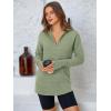 imagePRETTYGARDEN Womens Long Sleeve Quarter Zip Pullover Sweater Casual Loose V Neck Collared Ribbed Knit Jumper Tops Thumb HoleGrey Green