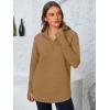 imagePRETTYGARDEN Womens Long Sleeve Quarter Zip Pullover Sweater Casual Loose V Neck Collared Ribbed Knit Jumper Tops Thumb HoleKhaki