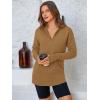 imagePRETTYGARDEN Womens Long Sleeve Quarter Zip Pullover Sweater Casual Loose V Neck Collared Ribbed Knit Jumper Tops Thumb HoleKhaki