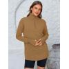 imagePRETTYGARDEN Womens Long Sleeve Quarter Zip Pullover Sweater Casual Loose V Neck Collared Ribbed Knit Jumper Tops Thumb HoleKhaki
