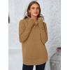 imagePRETTYGARDEN Womens Long Sleeve Quarter Zip Pullover Sweater Casual Loose V Neck Collared Ribbed Knit Jumper Tops Thumb HoleKhaki