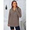 imagePRETTYGARDEN Womens Long Sleeve Quarter Zip Pullover Sweater Casual Loose V Neck Collared Ribbed Knit Jumper Tops Thumb HoleLight Brown