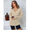imagePRETTYGARDEN Womens Long Sleeve Quarter Zip Pullover Sweater Casual Loose V Neck Collared Ribbed Knit Jumper Tops Thumb HoleLight Khaki