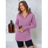 imagePRETTYGARDEN Womens Long Sleeve Quarter Zip Pullover Sweater Casual Loose V Neck Collared Ribbed Knit Jumper Tops Thumb HoleLight Purple