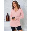 imagePRETTYGARDEN Womens Long Sleeve Quarter Zip Pullover Sweater Casual Loose V Neck Collared Ribbed Knit Jumper Tops Thumb HolePink