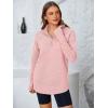 imagePRETTYGARDEN Womens Long Sleeve Quarter Zip Pullover Sweater Casual Loose V Neck Collared Ribbed Knit Jumper Tops Thumb HolePink