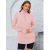 imagePRETTYGARDEN Womens Long Sleeve Quarter Zip Pullover Sweater Casual Loose V Neck Collared Ribbed Knit Jumper Tops Thumb HolePink