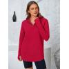 imagePRETTYGARDEN Womens Long Sleeve Quarter Zip Pullover Sweater Casual Loose V Neck Collared Ribbed Knit Jumper Tops Thumb HoleRed
