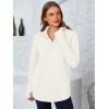 imagePRETTYGARDEN Womens Long Sleeve Quarter Zip Pullover Sweater Casual Loose V Neck Collared Ribbed Knit Jumper Tops Thumb HoleWhite