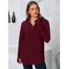 imagePRETTYGARDEN Womens Long Sleeve Quarter Zip Pullover Sweater Casual Loose V Neck Collared Ribbed Knit Jumper Tops Thumb HoleWine Red