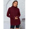 imagePRETTYGARDEN Womens Long Sleeve Quarter Zip Pullover Sweater Casual Loose V Neck Collared Ribbed Knit Jumper Tops Thumb HoleWine Red