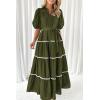 imagePRETTYGARDEN Womens Summer Button Down Shirt Dress Short Puffy Sleeve Tiered Ruffle Flowy Long Maxi DressesArmy Green