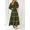 imagePRETTYGARDEN Womens Summer Button Down Shirt Dress Short Puffy Sleeve Tiered Ruffle Flowy Long Maxi DressesArmy Green