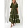 imagePRETTYGARDEN Womens Summer Button Down Shirt Dress Short Puffy Sleeve Tiered Ruffle Flowy Long Maxi DressesArmy Green