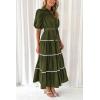 imagePRETTYGARDEN Womens Summer Button Down Shirt Dress Short Puffy Sleeve Tiered Ruffle Flowy Long Maxi DressesArmy Green