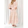 imagePRETTYGARDEN Womens Summer Button Down Shirt Dress Short Puffy Sleeve Tiered Ruffle Flowy Long Maxi DressesBeige