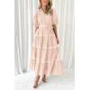 imagePRETTYGARDEN Womens Summer Button Down Shirt Dress Short Puffy Sleeve Tiered Ruffle Flowy Long Maxi DressesBeige