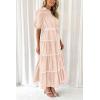 imagePRETTYGARDEN Womens Summer Button Down Shirt Dress Short Puffy Sleeve Tiered Ruffle Flowy Long Maxi DressesBeige