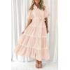 imagePRETTYGARDEN Womens Summer Button Down Shirt Dress Short Puffy Sleeve Tiered Ruffle Flowy Long Maxi DressesBeige