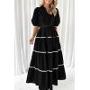 imagePRETTYGARDEN Womens Summer Button Down Shirt Dress Short Puffy Sleeve Tiered Ruffle Flowy Long Maxi DressesBlack