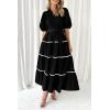 imagePRETTYGARDEN Womens Summer Button Down Shirt Dress Short Puffy Sleeve Tiered Ruffle Flowy Long Maxi DressesBlack