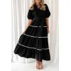 imagePRETTYGARDEN Womens Summer Button Down Shirt Dress Short Puffy Sleeve Tiered Ruffle Flowy Long Maxi DressesBlack