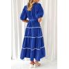 imagePRETTYGARDEN Womens Summer Button Down Shirt Dress Short Puffy Sleeve Tiered Ruffle Flowy Long Maxi DressesBlue