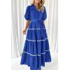 imagePRETTYGARDEN Womens Summer Button Down Shirt Dress Short Puffy Sleeve Tiered Ruffle Flowy Long Maxi DressesBlue