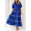 imagePRETTYGARDEN Womens Summer Button Down Shirt Dress Short Puffy Sleeve Tiered Ruffle Flowy Long Maxi DressesBlue