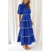 imagePRETTYGARDEN Womens Summer Button Down Shirt Dress Short Puffy Sleeve Tiered Ruffle Flowy Long Maxi DressesBlue