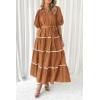 imagePRETTYGARDEN Womens Summer Button Down Shirt Dress Short Puffy Sleeve Tiered Ruffle Flowy Long Maxi DressesBrown