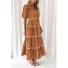 imagePRETTYGARDEN Womens Summer Button Down Shirt Dress Short Puffy Sleeve Tiered Ruffle Flowy Long Maxi DressesBrown