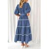imagePRETTYGARDEN Womens Summer Button Down Shirt Dress Short Puffy Sleeve Tiered Ruffle Flowy Long Maxi DressesDark Blue