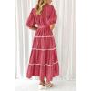 imagePRETTYGARDEN Womens Summer Button Down Shirt Dress Short Puffy Sleeve Tiered Ruffle Flowy Long Maxi DressesDusty Pink