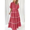 imagePRETTYGARDEN Womens Summer Button Down Shirt Dress Short Puffy Sleeve Tiered Ruffle Flowy Long Maxi DressesDusty Pink