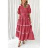 imagePRETTYGARDEN Womens Summer Button Down Shirt Dress Short Puffy Sleeve Tiered Ruffle Flowy Long Maxi DressesDusty Pink