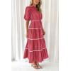 imagePRETTYGARDEN Womens Summer Button Down Shirt Dress Short Puffy Sleeve Tiered Ruffle Flowy Long Maxi DressesDusty Pink