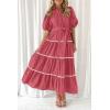 imagePRETTYGARDEN Womens Summer Button Down Shirt Dress Short Puffy Sleeve Tiered Ruffle Flowy Long Maxi DressesDusty Pink