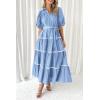 imagePRETTYGARDEN Womens Summer Button Down Shirt Dress Short Puffy Sleeve Tiered Ruffle Flowy Long Maxi DressesLight Blue