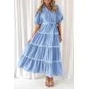 imagePRETTYGARDEN Womens Summer Button Down Shirt Dress Short Puffy Sleeve Tiered Ruffle Flowy Long Maxi DressesLight Blue