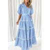 imagePRETTYGARDEN Womens Summer Button Down Shirt Dress Short Puffy Sleeve Tiered Ruffle Flowy Long Maxi DressesLight Blue