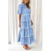 imagePRETTYGARDEN Womens Summer Button Down Shirt Dress Short Puffy Sleeve Tiered Ruffle Flowy Long Maxi DressesLight Blue