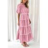 imagePRETTYGARDEN Womens Summer Button Down Shirt Dress Short Puffy Sleeve Tiered Ruffle Flowy Long Maxi DressesPink