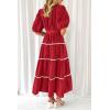 imagePRETTYGARDEN Womens Summer Button Down Shirt Dress Short Puffy Sleeve Tiered Ruffle Flowy Long Maxi DressesRed