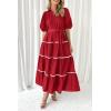 imagePRETTYGARDEN Womens Summer Button Down Shirt Dress Short Puffy Sleeve Tiered Ruffle Flowy Long Maxi DressesRed