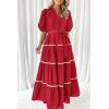 imagePRETTYGARDEN Womens Summer Button Down Shirt Dress Short Puffy Sleeve Tiered Ruffle Flowy Long Maxi DressesRed